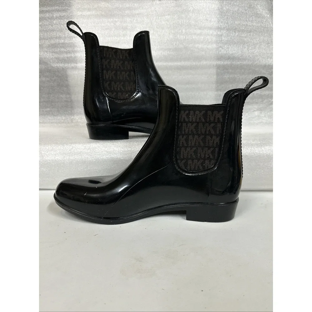 MICHAEL‎ KORS Black Patent Logo Chelsea Rain Boots Women's Size 6